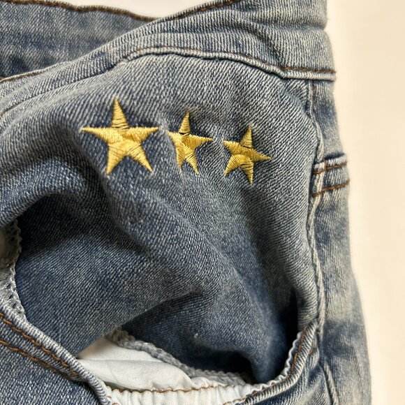 ROMWE Womens Blue Denim Jeans Embroidered Stars patchwork Size XL US 12 Casual - Picture 6 of 12